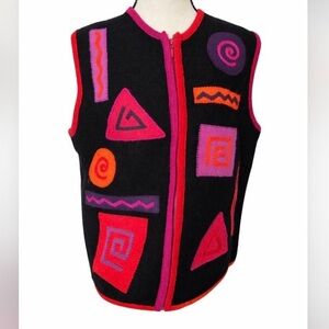 Vintage Marisa Christina Wool Vest Geometric Colorblock Zip Art Sweater L Retro